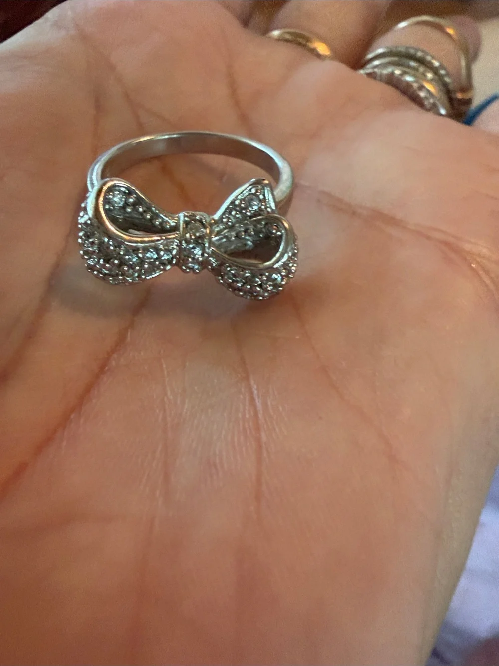Delicate Silver Pave Bow Ring Size 8